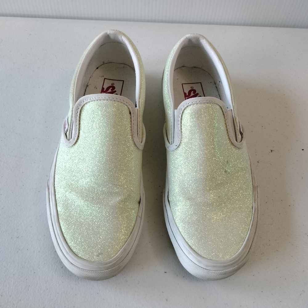 Vans Classic UV Glitter Slip On Soft Yellow Sneakers Womens 9 Men 7.5 Artsy Fun